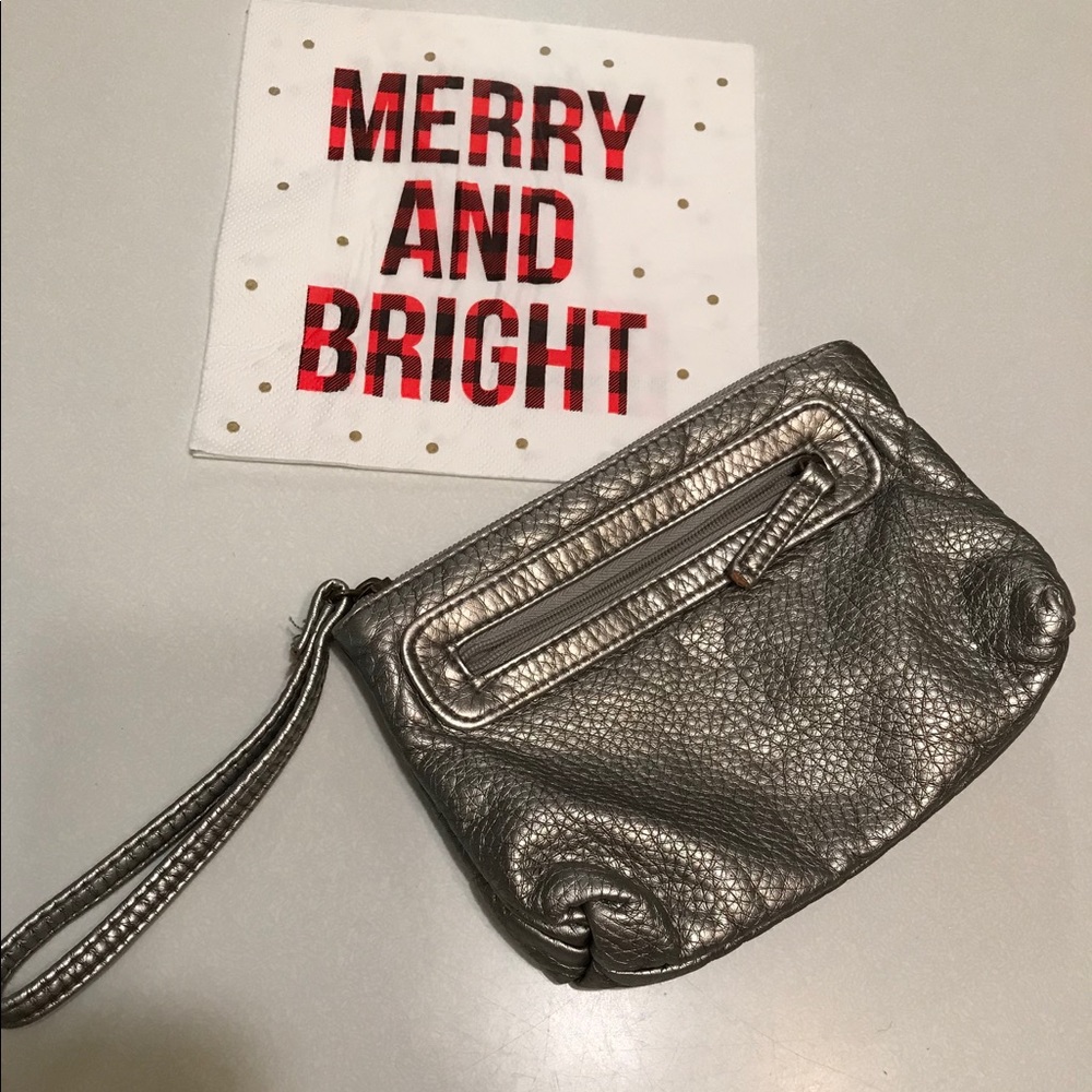 Gunmetal leather wristlet